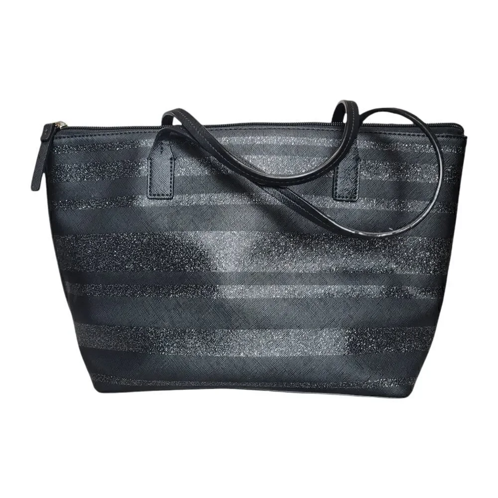 Kate Spade Black Stripe Glitter Tote